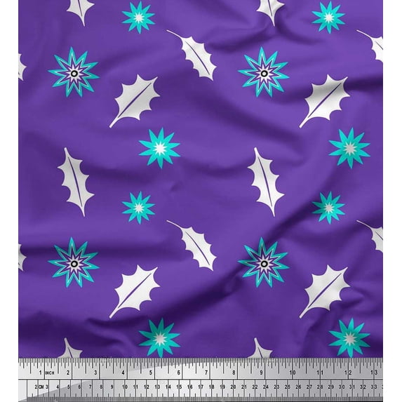 Soimoi Cotton Duck Fabric Star & Holly Leaves Decor Fabric Printed Yard 42 Inch Wide