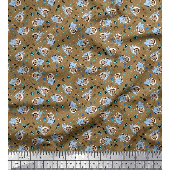 Soimoi Cotton Duck Fabric Star,Planet & Astronaut Monkey Kids Print Sewing Fabric Yard 42 Inch Wide