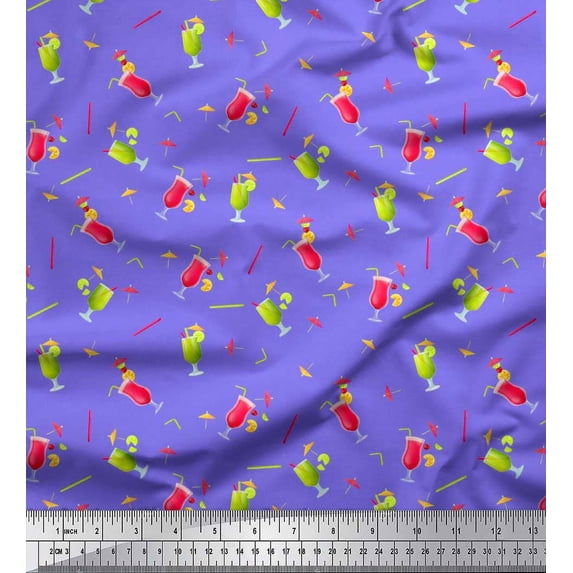 Soimoi Cotton Duck Fabric Straw & Juice Beverages Print Fabric by The Yard 42 Inch Wide
