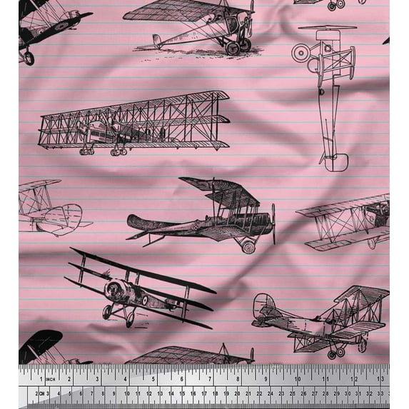 Soimoi Cotton Duck Fabric Stripe & Airplane Transport Print Sewing Fabric Yard 42 Inch Wide