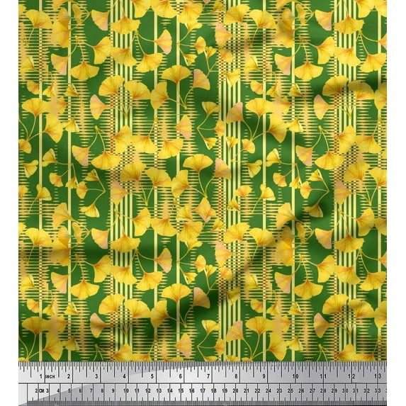 Soimoi Cotton Duck Fabric Stripe & Buttercup Floral Print Fabric by Yard 42 Inch Wide