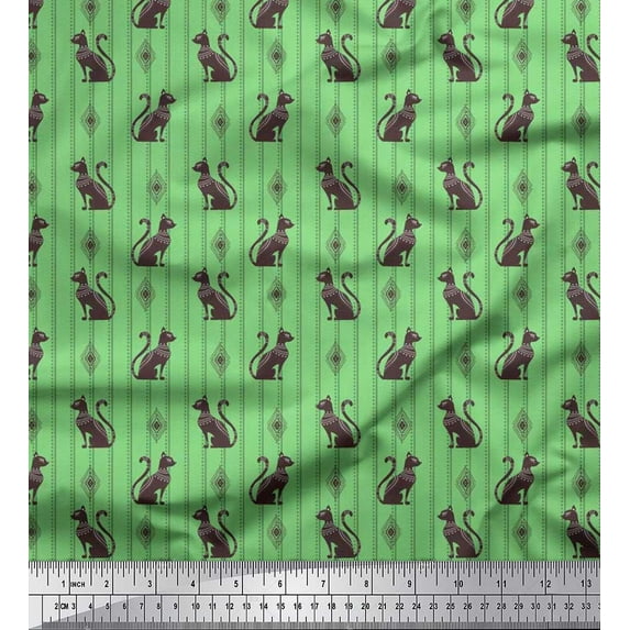 Soimoi Cotton Duck Fabric Stripe & Cat Animal Print Fabric by the Yard 42 Inch Wide
