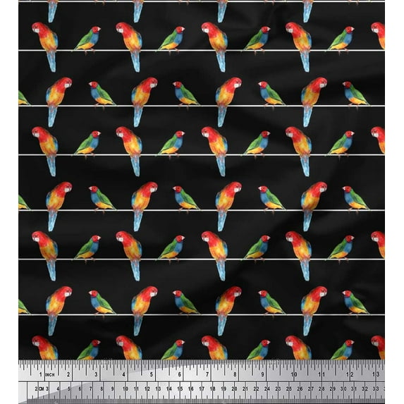 Soimoi Cotton Duck Fabric Stripe & Macaw Parrot Bird Print Fabric by the Yard 42 Inch Wide