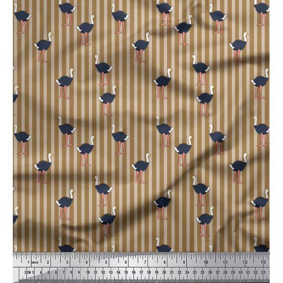 Soimoi Cotton Duck Fabric Stripe & Ostrich Bird Print Sewing Fabric Yard 56 Inch Wide