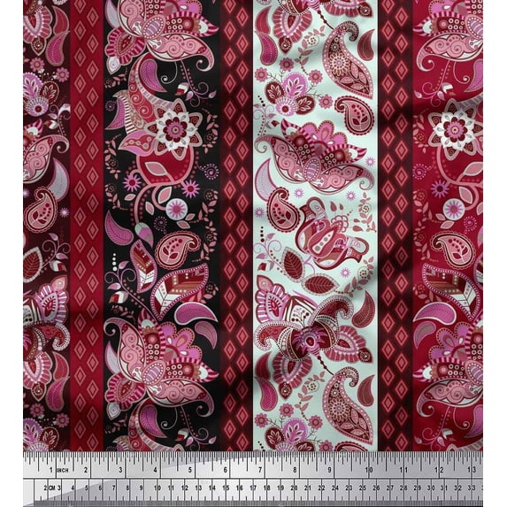 Soimoi Cotton Duck Fabric Stripe & Paisley Printed Craft Fabric by the Yard 42 Inch Wide