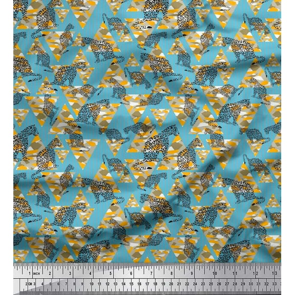 Soimoi Cotton Duck Fabric Stripe,Triangle & Leopard Animal Decor Fabric Printed Yard 42 Inch Wide