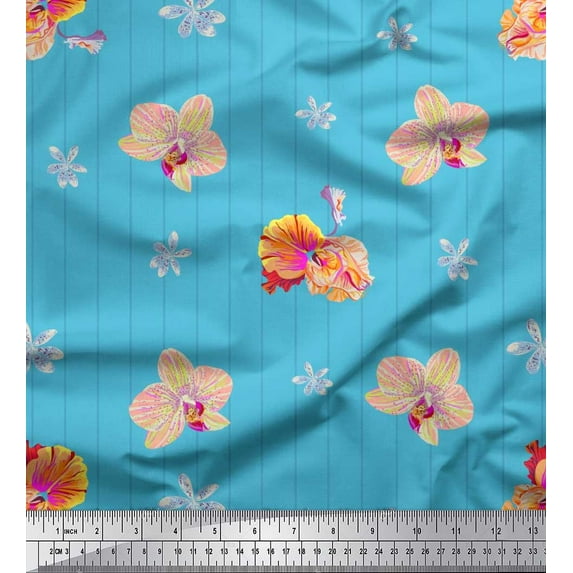 Soimoi Cotton Duck Fabric Stripe,Wildflower & Orchids Floral Print Fabric by Yard 42 Inch Wide