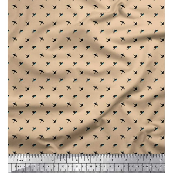 Soimoi Cotton Duck Fabric Swallow Bird Small Print Fabric by Yard 56 Inch Wide
