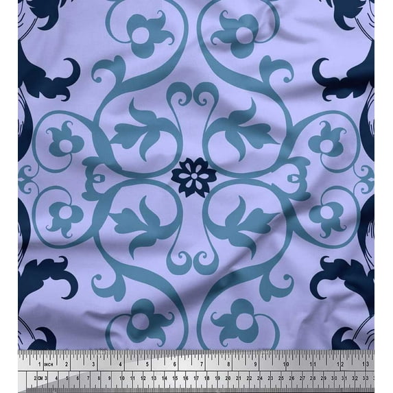 Soimoi Cotton Duck Fabric Swirl & Ogee Damask Print Sewing Fabric Yard 42 Inch Wide