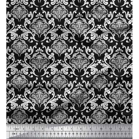 Soimoi Cotton Duck Fabric Swirls & Floral Artistic Print Fabric by Yard 42 Inch Wide