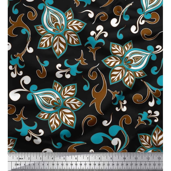 Soimoi Cotton Duck Fabric Swirls & Floral Artistic Print Sewing Fabric Yard 42 Inch Wide