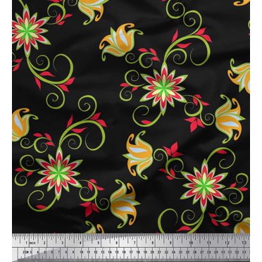 Soimoi Cotton Duck Fabric Swirls & Floral Artistic Print Sewing Fabric Yard 42 Inch Wide