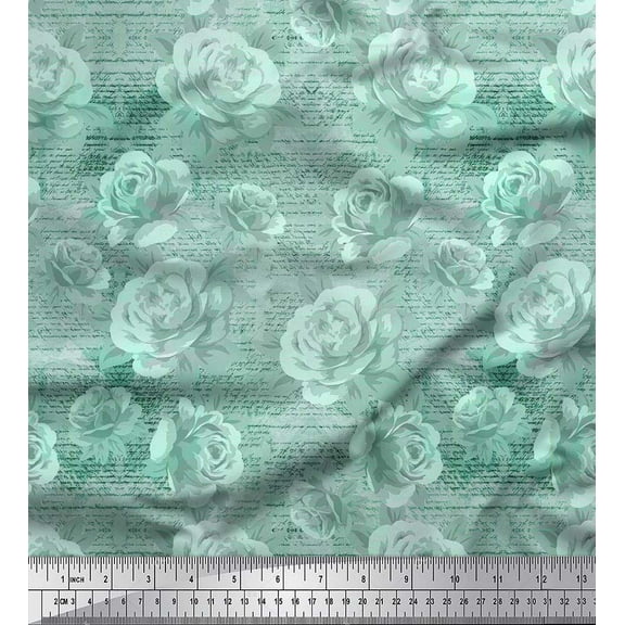 Soimoi Cotton Duck Fabric Text,Leaves & Rose Flower Print Fabric by Yard 42 Inch Wide