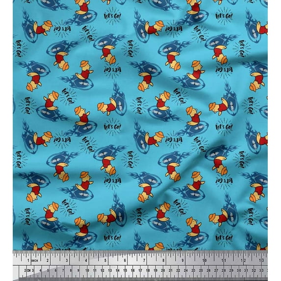 Soimoi Cotton Duck Fabric Text,Rugby Ball & Bird Cartoon Decor Fabric Printed Yard 42 Inch Wide