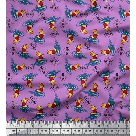 Soimoi Cotton Duck Fabric Text,Rugby Ball & Bird Cartoon Printed Fabric 1 Yard 56 Inch Wide