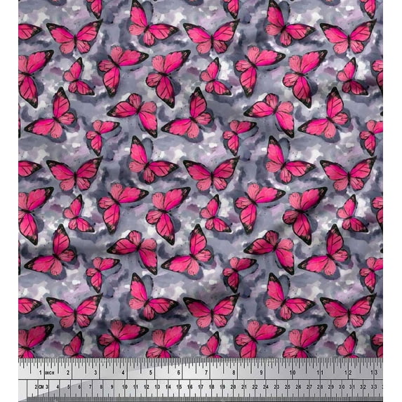 Soimoi Cotton Duck Fabric Texture & Butterfly Printed Craft Fabric by The Yard 42 Inch Wide