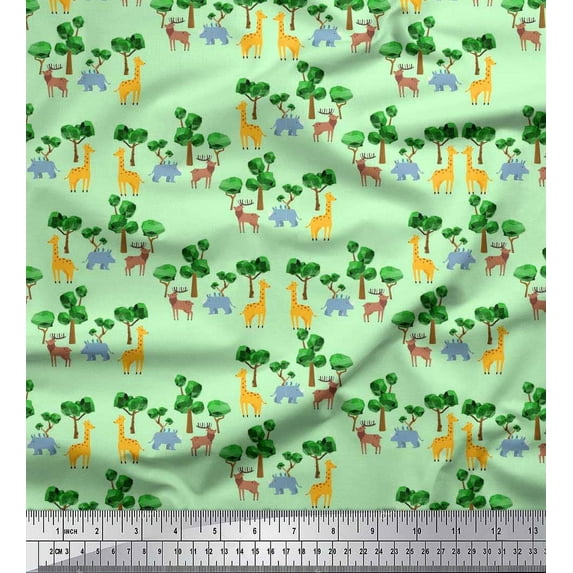Soimoi Cotton Duck Fabric Tree,Giraffe & Reindeer Animal Printed Craft Fabric by The Yard 42 Inch Wide