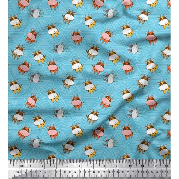 Soimoi Cotton Duck Fabric Triangle & Cow Cartoon Decor Fabric Printed Yard 42 Inch Wide