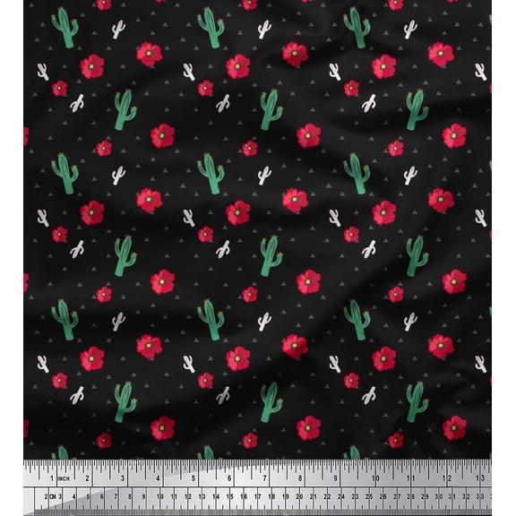 Soimoi Cotton Duck Fabric Triangle,Floral & Cactus Tree Print Fabric by the Yard 42 Inch Wide