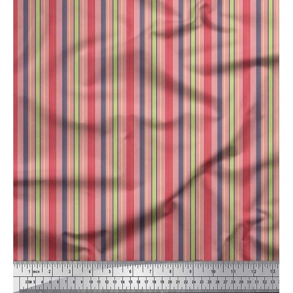 Soimoi Cotton Duck Fabric Vertical Stripe Printed Fabric 1 Yard 56 Inch Wide
