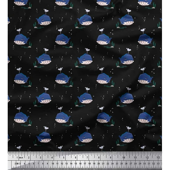 Soimoi Cotton Duck Fabric Whale Ocean Fabric Prints by Yard 42 Inch Wide