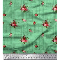 Soimoi Cotton Duck Fabric Window,Leaves & Rose Floral Printed Fabric 1 Yard 42 Inch Wide