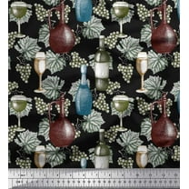 Soimoi Cotton Duck Fabric Wine Bottle,Leaves & Grapes Fruits Print Fabric by Yard 42 Inch Wide