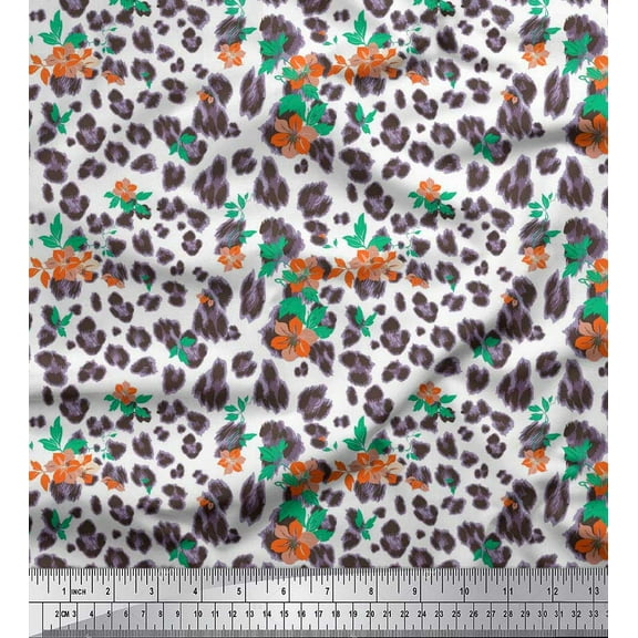 Soimoi Cotton Duck Fabric leaves,floral & leopard Animal Skin Fabric Prints By Yard 42 Inch Wide