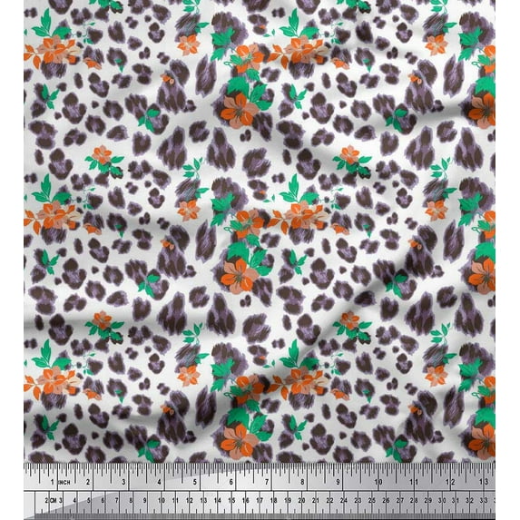 Soimoi Cotton Duck Fabric leaves,floral & leopard Animal Skin Fabric Prints By Yard 42 Inch Wide