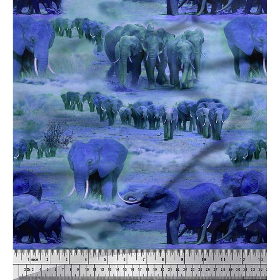 Soimoi Cotton Duck Fabric tree & elephant Animal Print Sewing Fabric Yard 56 Inch Wide