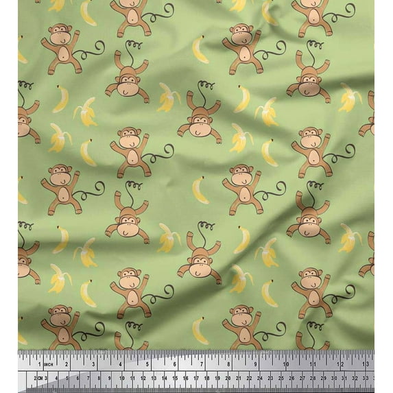 Soimoi Cotton Jersey Fabric Banana & Monkey Kids Printed Fabric 1 Yard 58 Inch Wide