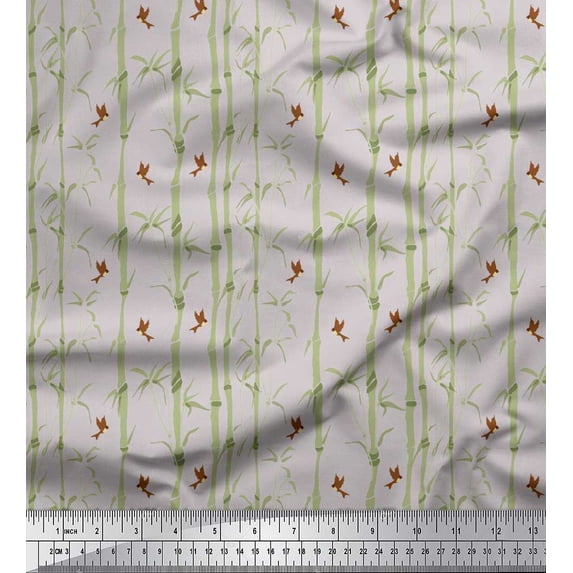 Soimoi Cotton Jersey Fabric Bird & Bamboo Tree Fabric Prints by Yard 58 Inch Wide