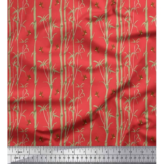 Soimoi Cotton Jersey Fabric Bird & Bamboo Tree Printed Fabric 1 Yard 58 Inch Wide