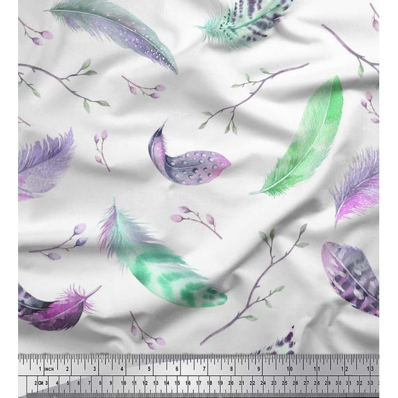 Soimoi Cotton Jersey Fabric Branches & Artistic Feather Decor Fabric Printed Yard 58 Inch Wide
