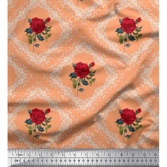 Soimoi Cotton Jersey Fabric Check,Leaves & Rose Floral Fabric Prints by Yard 58 Inch Wide