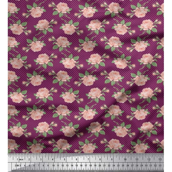 Soimoi Cotton Jersey Fabric Check,Leaves & Rose Floral Print Sewing Fabric Yard 58 Inch Wide