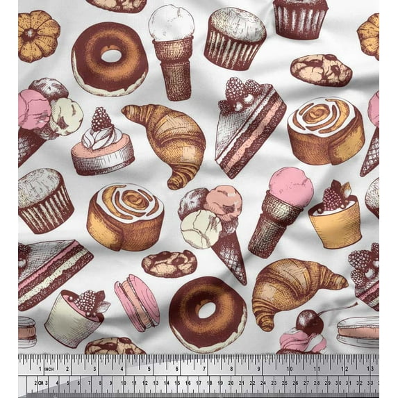 Soimoi Cotton Jersey Fabric Cupcake,Donut & Cookies Food Printed Craft Fabric by The Yard 58 Inch Wide