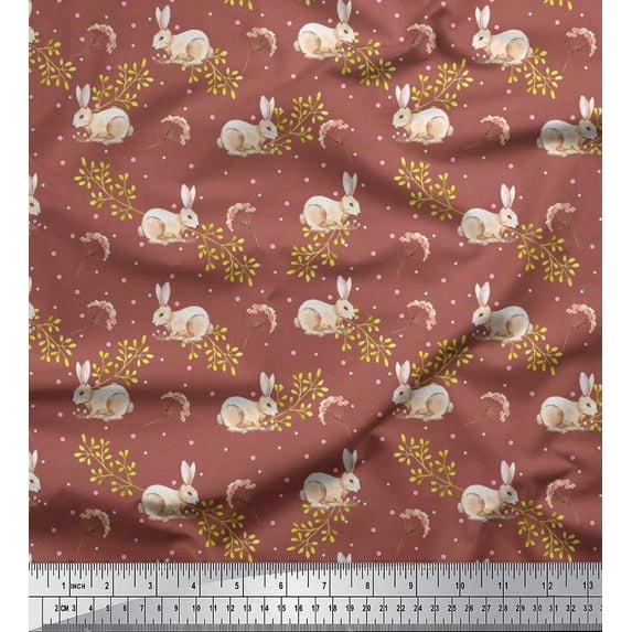 Soimoi Cotton Jersey Fabric Dot,Leaves & Rabbit Animal Print Fabric by Yard 58 Inch Wide
