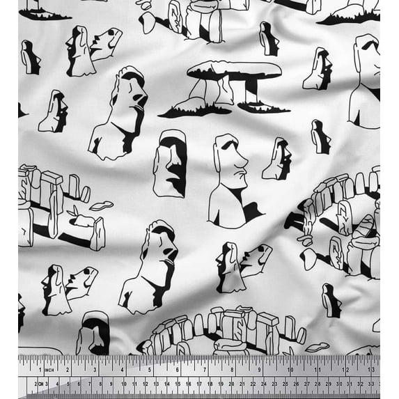 Soimoi Cotton Jersey Fabric Easter Island Statue Face Decor Fabric Printed Yard 58 Inch Wide