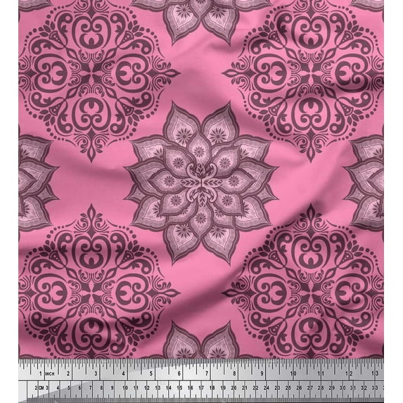 Soimoi Cotton Jersey Fabric Floral Mandala Printed Fabric 1 Yard 58 Inch Wide
