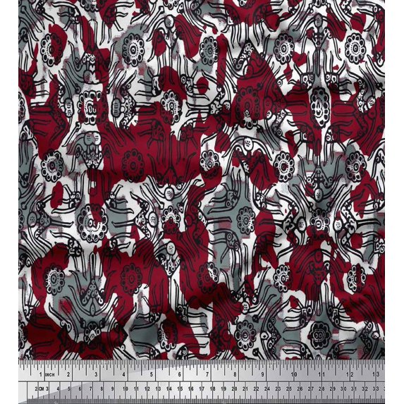 Soimoi Cotton Jersey Fabric Floral & Moroccan Damask Fabric Prints By Yard 58 Inch Wide