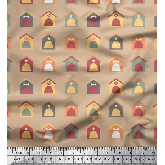 Soimoi Cotton Jersey Fabric Hut,Bone & Paw Dog Print Fabric by The Yard 58 Inch Wide