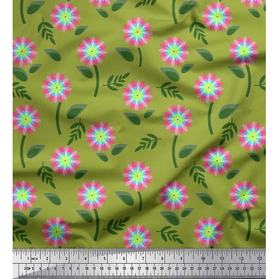 Soimoi Cotton Jersey Fabric Leaves & Aster Floral Print Fabric by the Yard 58 Inch Wide