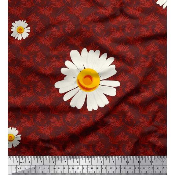 Soimoi Cotton Jersey Fabric Leaves & Daisy Flower Print Sewing Fabric Yard 58 Inch Wide