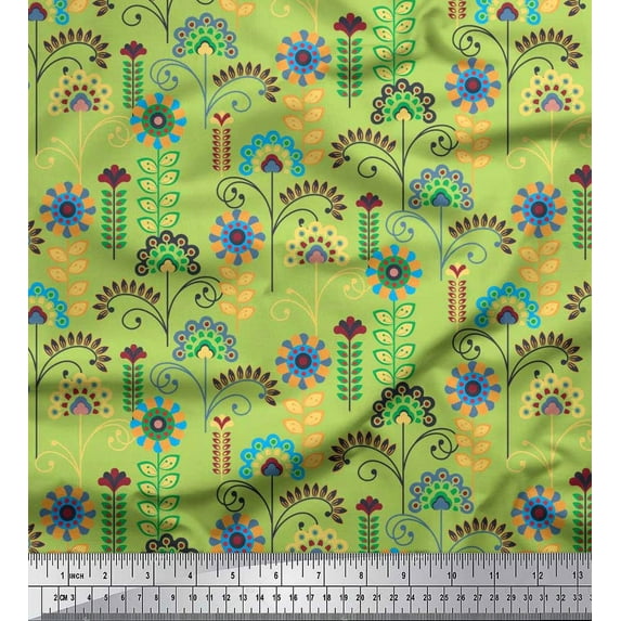 Soimoi Cotton Jersey Fabric Leaves & Floral Clip Art Fabric Prints by Yard 58 Inch Wide