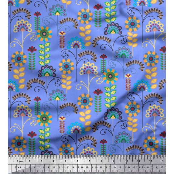 Soimoi Cotton Jersey Fabric Leaves & Floral Clip Art Printed Craft Fabric by The Yard 58 Inch Wide