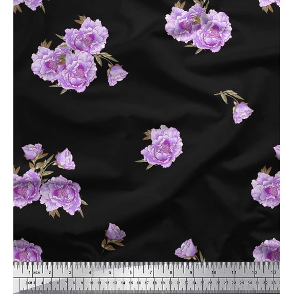 Soimoi Cotton Jersey Fabric Leaves & Peony Floral Print Fabric by The Yard 58 Inch Wide