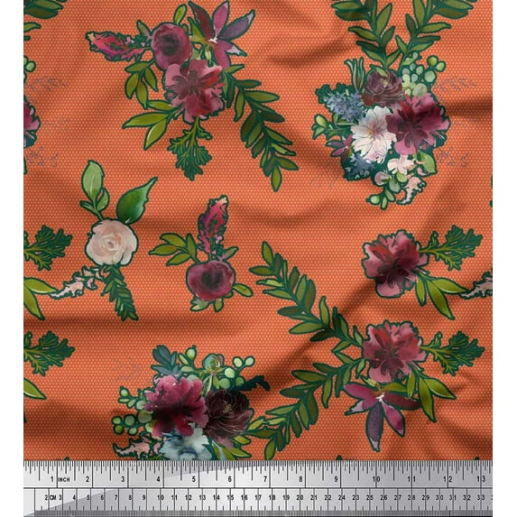 Soimoi Cotton Jersey Fabric Leaves & Ranunculus Floral Print Fabric by the Yard 58 Inch Wide