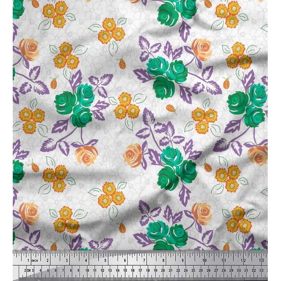 Soimoi Cotton Jersey Fabric Leaves & Rose Flower Print Fabric by the Yard 58 Inch Wide