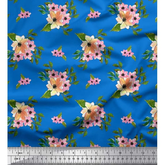 Soimoi Cotton Jersey Fabric Leaves & Wild Flower Floral Print Fabric by The Yard 58 Inch Wide